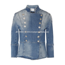 custom made design jeans blue jacket coat with buttons